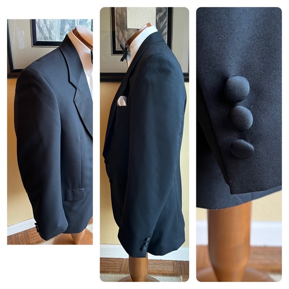 Albert Nipon All Wool 2 Piece Black Tuxedo Size 41R Pants W34” L29.5” - Picture 13 of 16
